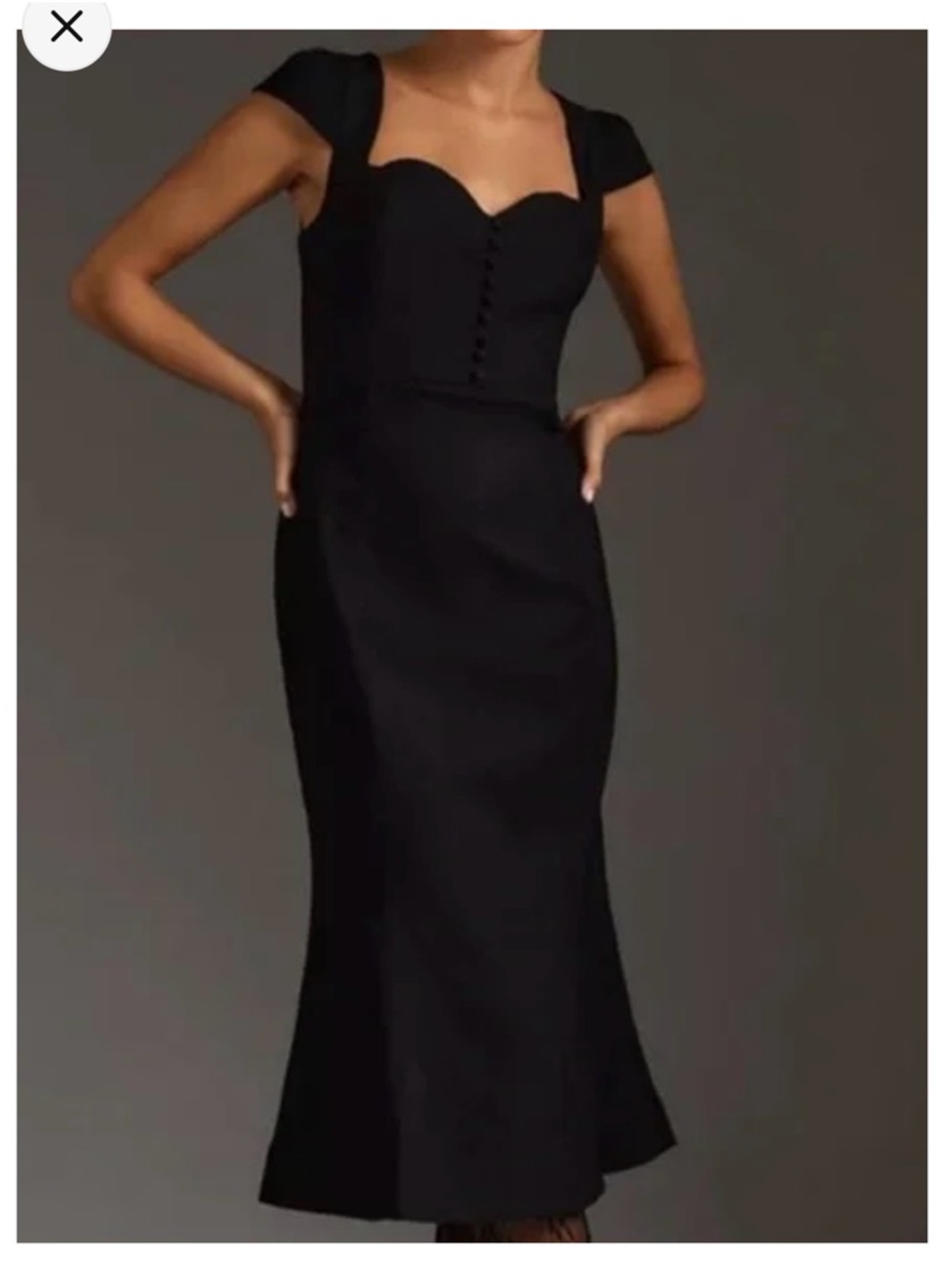 Anthropologie Cecily Black Sweetheart Cap-Sleeve Midi Dress